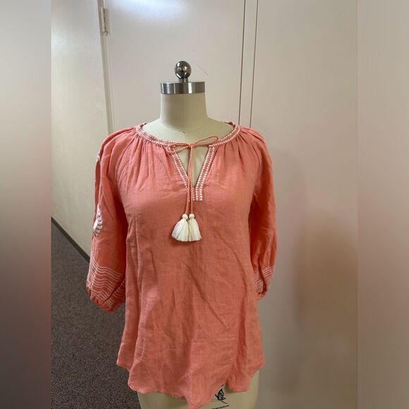 Benaras Peach Tassel Tie Women's Top - Picture 1 of 6